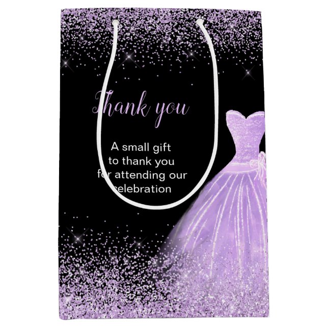 Sacola Para Presentes Média Quinceanera Light Purple Dress Faux Glitter (Frente)