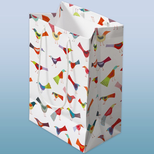 Sacola Para Presentes Média Rainbow Bird (Fun rainbow bird pattern gift bag)