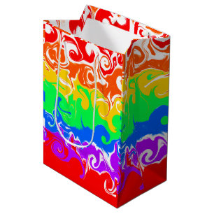 Sacola Para Presentes Média Rainbow Fluid Art Birthday