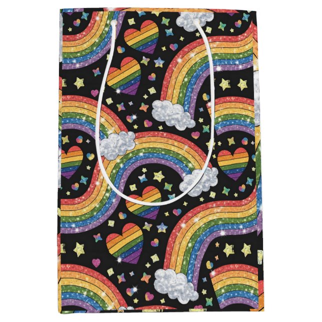 Sacola Para Presentes Média Rainbow Glitter | LGBTQ+ (Frente)