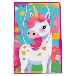 Sacola Para Presentes Média Rainbow Unicorn rosa