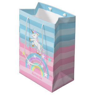 Sacola Para Presentes Média Rainbow Unicorns