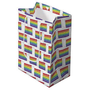 Sacola Para Presentes Média Rainbow Weding Slice Slice Púrpura Coração LGBT Ga