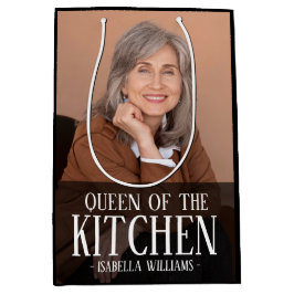 Sacola Para Presentes Média Rainha da Cozinha Nome de Foto Editável Design