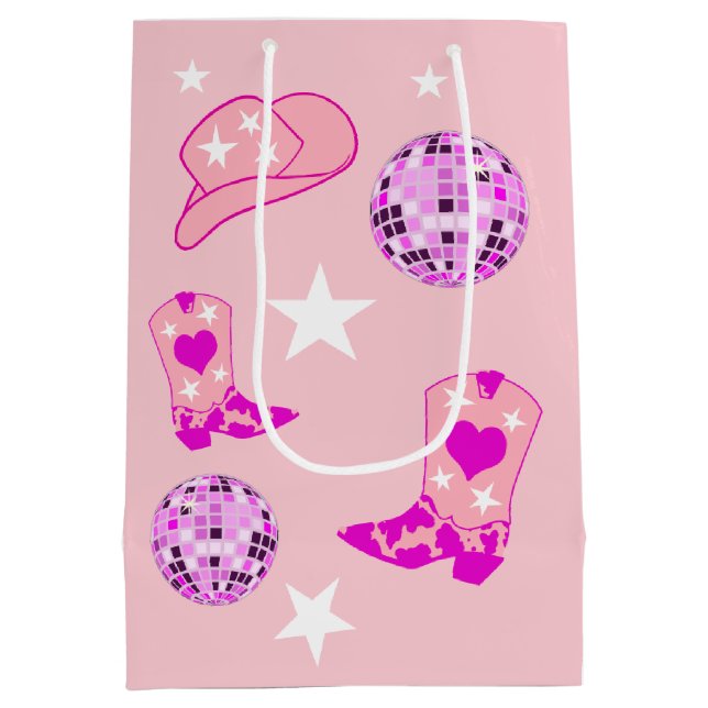 Sacola Para Presentes Média Raiz de Bola de Disco Roxo Moderna Boot (Verso)