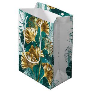 Sacola Para Presentes Média Ramificação com Ouro deixa Ginko Biloba
