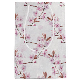 Sacola Para Presentes Média Ramificações do Flor de Cereja primavera