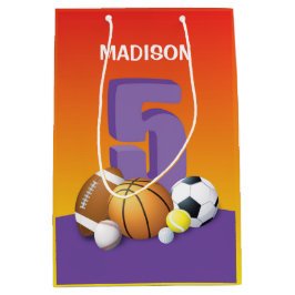 Sacola Para Presentes Média Rapariga 5 Birthday Sports Balls