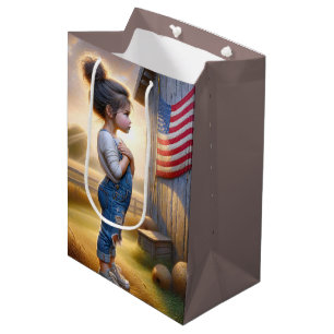 Sacola Para Presentes Média Rapariga de Aniversário com Bandeira do Barn e da