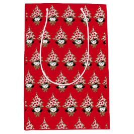 Sacola Para Presentes Média Rapariga de Natais vintages com chapéu de árvore