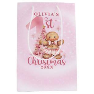 Sacola Para Presentes Média Rapariga de Pão Rosa de Natal de 1rua com Árvore
