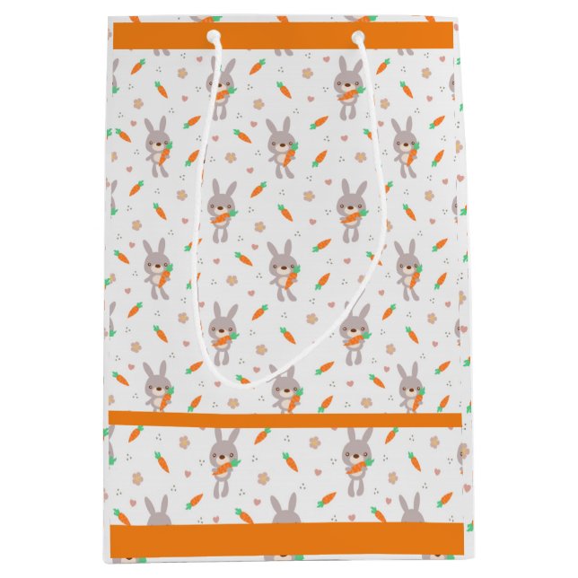 Sacola Para Presentes Média Rapariga Laranja do Coelho Bonito (Frente)