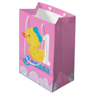 Sacola Para Presentes Média Rapariga Rosa Pato de Borracha Personalizado Anive