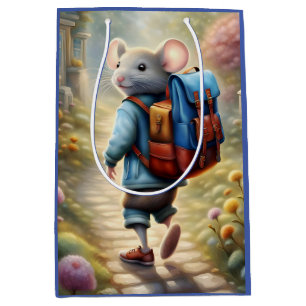 Sacola Para Presentes Média Rapaz de rato bonito a caminho da escola.