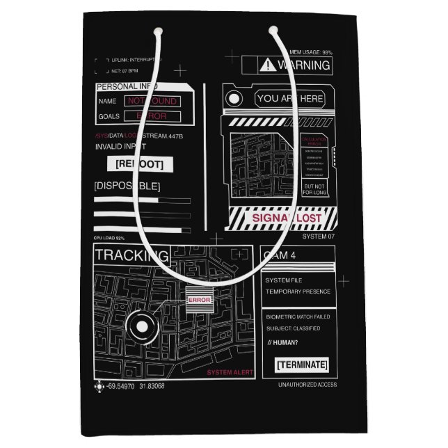 Sacola Para Presentes Média Rastreamento - Design de Streetwear Techno-Brutali (Frente)