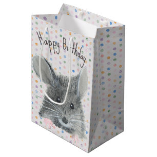Sacola Para Presentes Média Rato de Cinza de aniversário em pontos