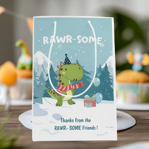 Sacola Para Presentes Média RAWR-Some Dinossaur Winter Birday