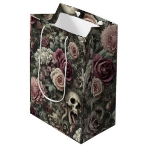 Sacola Para Presentes Média Recolher nas Rosas - Crânio Floral Gótico