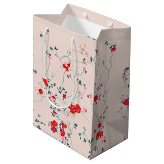 Sacola Para Presentes Média Red and Cream Chinoiserie Floral Gift Bag