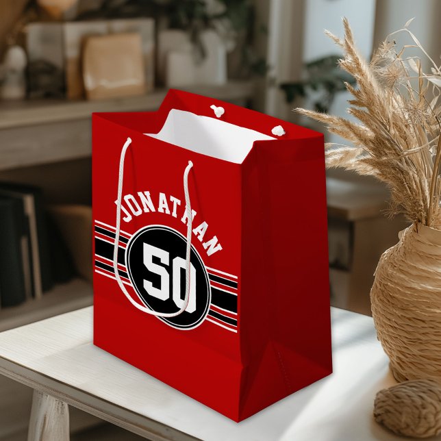 Sacola Para Presentes Média Red Black Team Jersey Fan Gear Número (Custom Gift Bag)