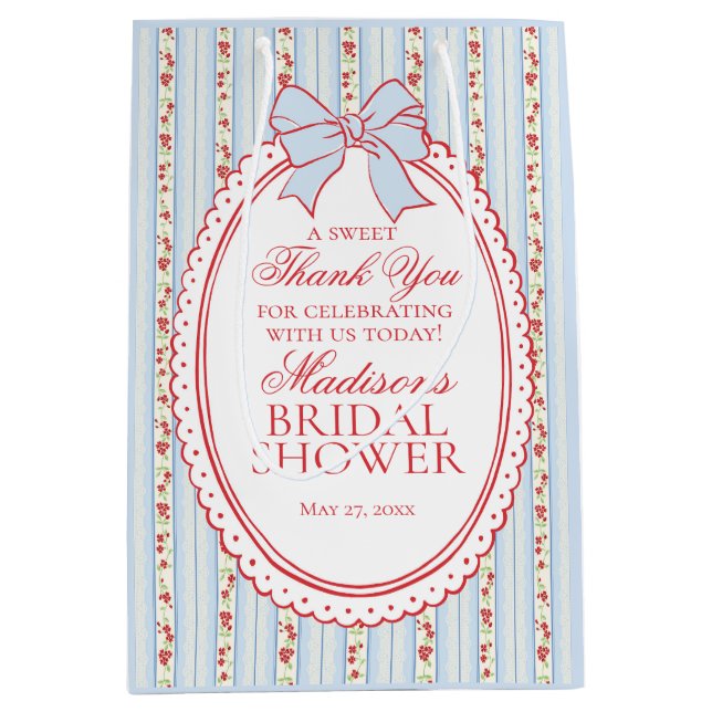 Sacola Para Presentes Média Red Blue Vintage Fancy Floral Bridal Shower Favors (Frente)