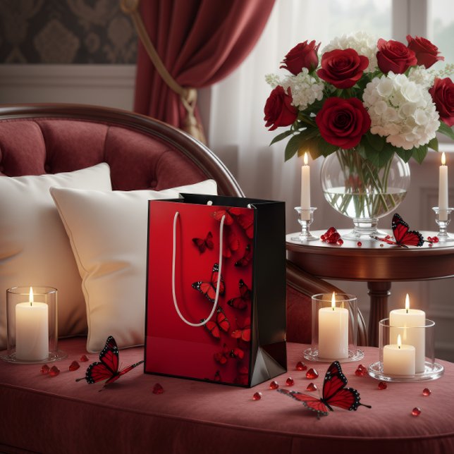 Sacola Para Presentes Média Red Butterfly Valentine’s Gift Bag (Criador carregado)