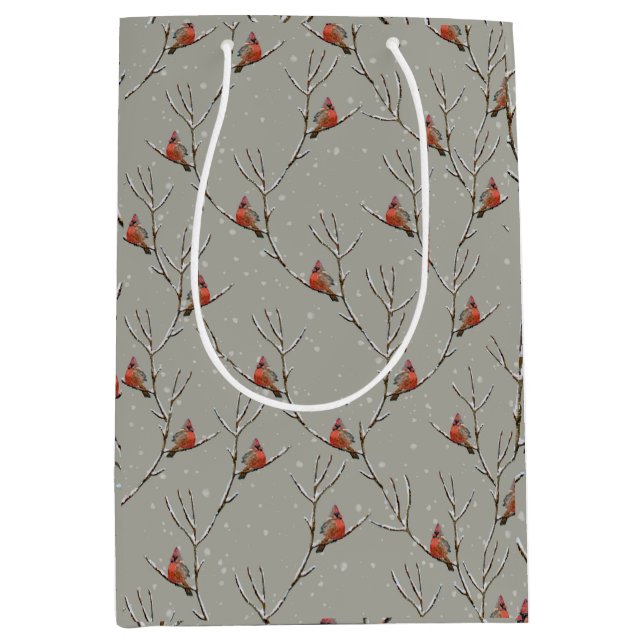 Sacola Para Presentes Média Red Cardinal Perched on a Tree Branch Gift Bag (Frente)