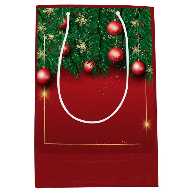 Sacola Para Presentes Média Red Christmas Gift Bag (Red Green Decorated Gift Bag!)