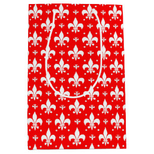 Sacola Para Presentes Média Red Fleur-de-lis Design