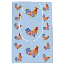 Red Funny Rooster Cockerel Pontos Azul e Branco
