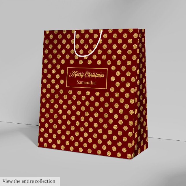 Sacola Para Presentes Média Red Gold Festive Christmas Paper Gift Bag Custom (Red Gold Festive Christmas Paper Gift Bag Custom)