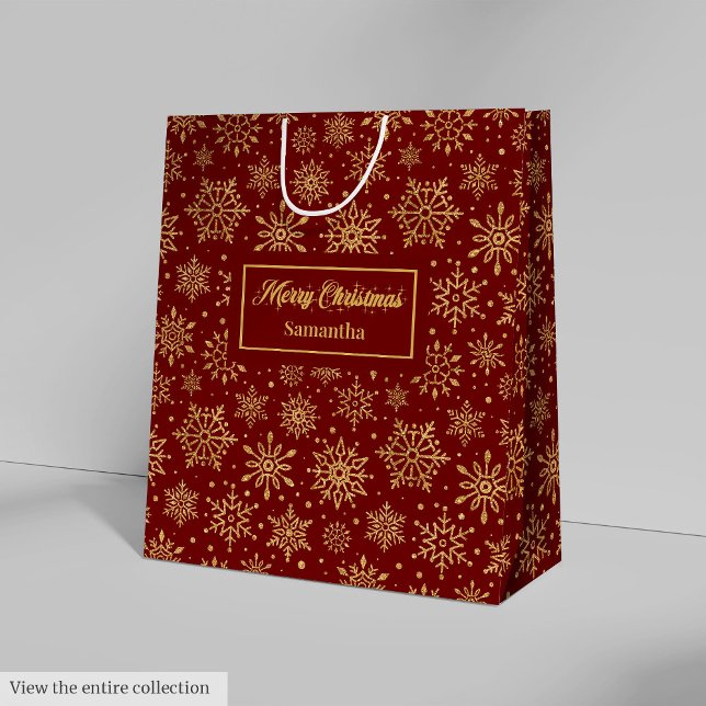 Sacola Para Presentes Média Red Gold Personalized Holiday Paper Gift Bag Luxe (Red Gold Personalized Holiday Paper Gift Bag Luxe)