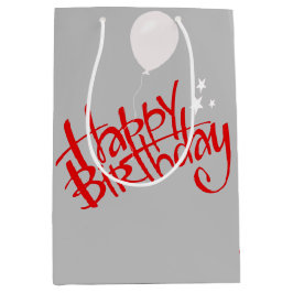 Sacola Para Presentes Média Red Happy Birthday sobre Cinzas