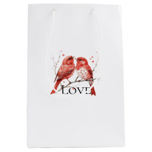 Sacola Para Presentes Média Red Hearts Love Birds