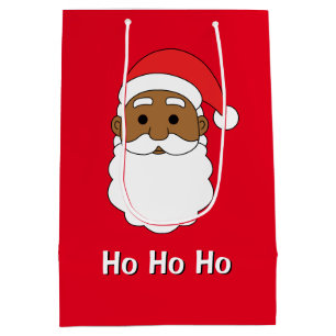 Sacola Para Presentes Média Red Ho Ho Ho African American Santa Claus Family