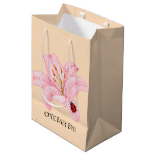 Sacola Para Presentes Média Red Ladybug cor-de-rosa Lily Flower