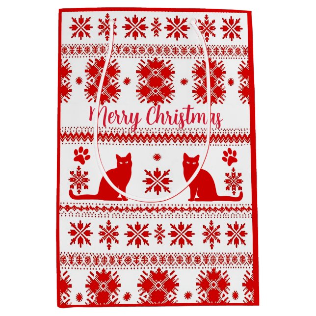 Sacola Para Presentes Média Red Nordic Sitting Cat Christmas (Frente)