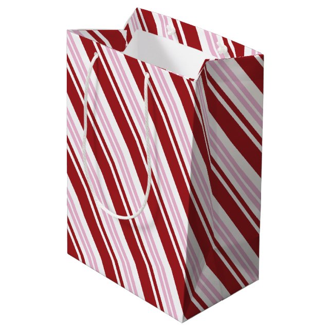 Sacola Para Presentes Média Red & Pink Peppermint Stripe (Verso inclinado)