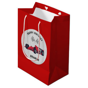 Sacola Para Presentes Média Red Race Car Birthday Personalizado