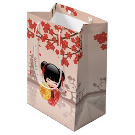 Sacola Para Presentes Média Red Sakura Kokeshi Doll - Geisha Japonês