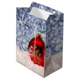 Sacola Para Presentes Média Red Snowflake Christmas Bauble