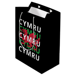 Sacola Para Presentes Média Red Welsh Dragon Cymru Repetindo Texto Raízes de W