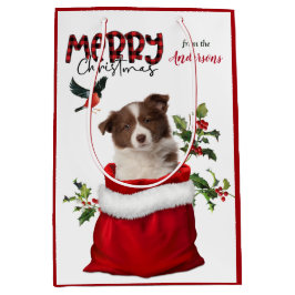 Sacola Para Presentes Média Red White Border Collie Puppy