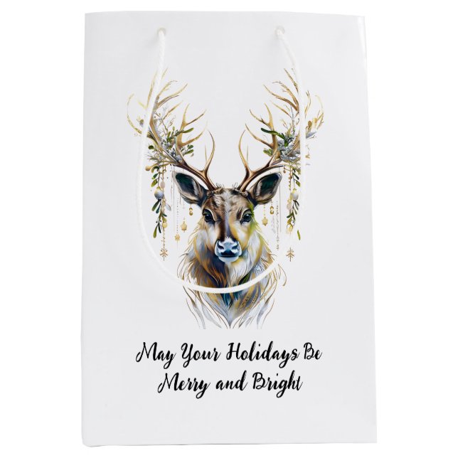 Sacola Para Presentes Média Refinação, Feliz e Feriados Brilhantes (Frente)