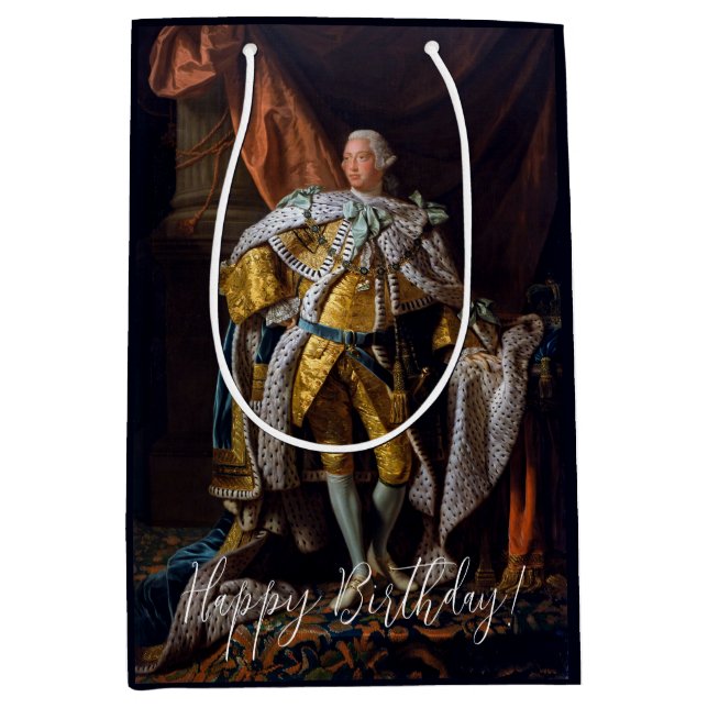 Sacola Para Presentes Média Rei George III por Allan Ramsay Feliz aniversário (Frente)