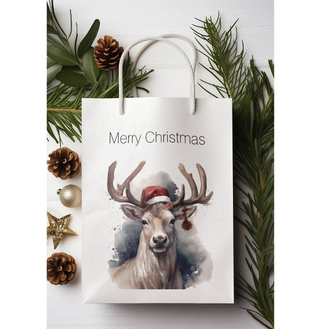 Sacola Para Presentes Média Reindeer de Natal, personalizável (Criador carregado)