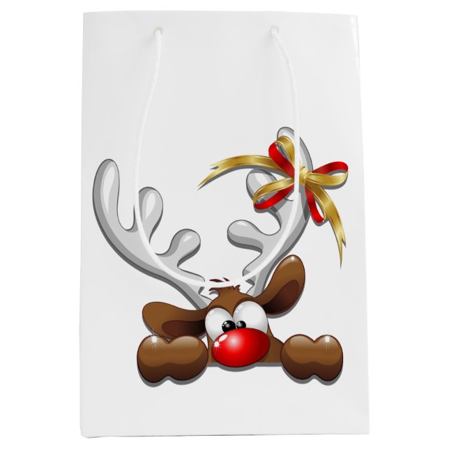 Sacola Para Presentes Média Reindeer Enzergou Caráter de Natal Engraçado (Frente)