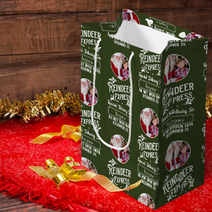 Sacola Para Presentes Média Reindeer Express do Papai noel Nome e Foto Natal