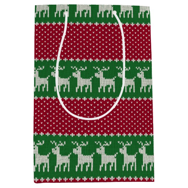 Sacola Para Presentes Média Reindeer Parade Knit  (Frente)