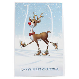 Sacola Para Presentes Média Reindeer Rudolph Baby Primeiro Natal Gift Bag